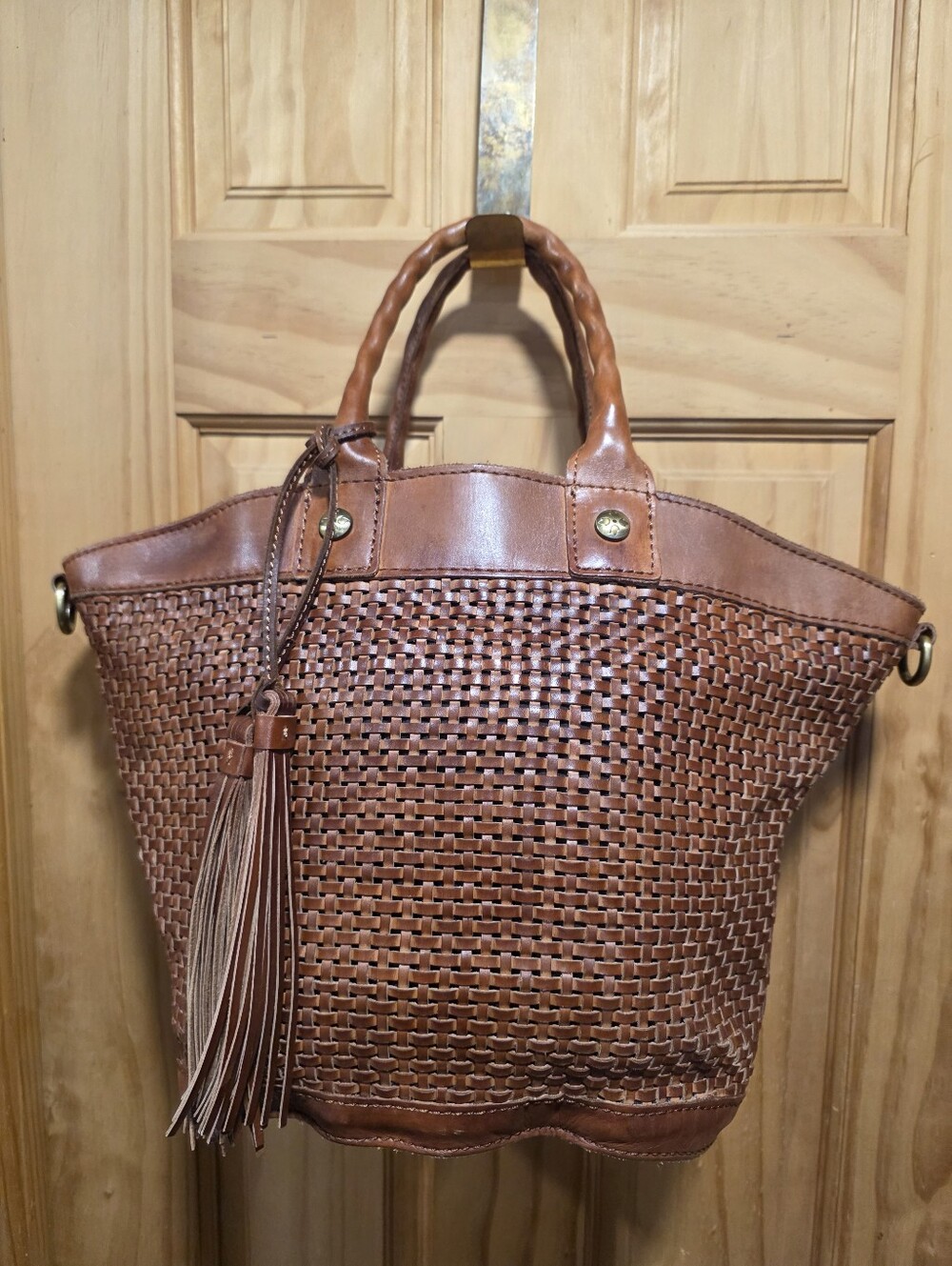 Patricha Nash Woven Leather Tote Bag - Brown
